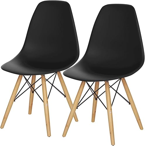 Dining DSW Chairs Set of 2 Pre Assembled Modern Mid Century Kitchen Chair with Sturdy Wooden Legs Shell Lounge Plastic Chairs for Dining Room
