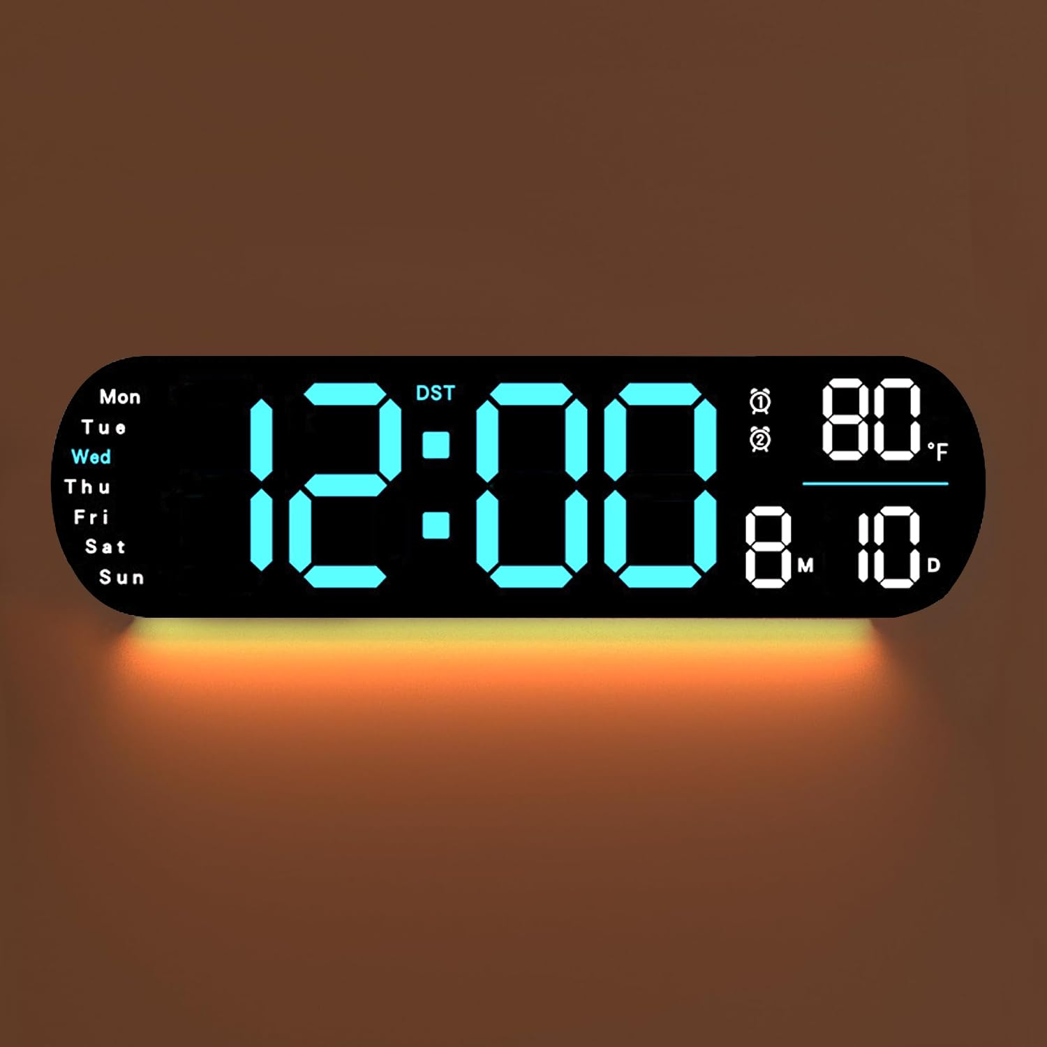 GooDay Large Digital Wall Clock with Remote, 9 RGB Color Modes, Dual Alarm, 1-Button DST, w/Time Date Week Temperature for Living Bedroom Home Decor, 13.8" Blue Color