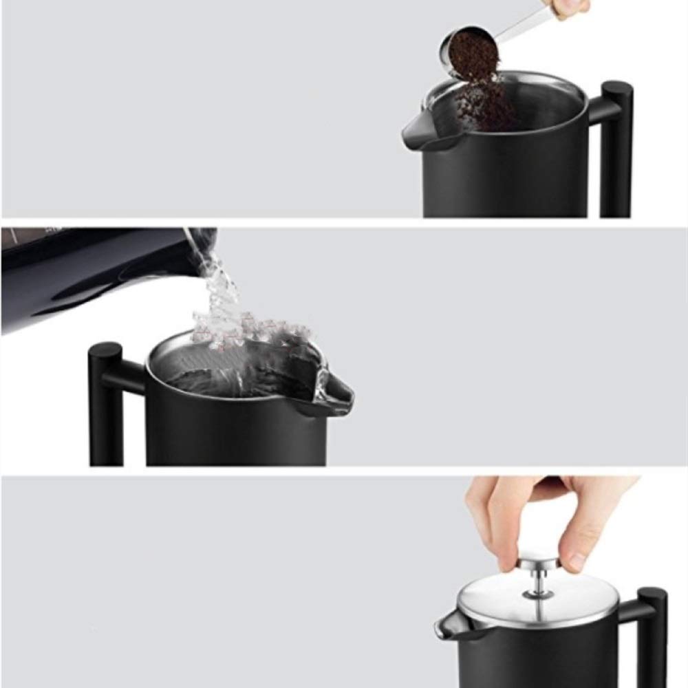 French Press ekspres do kawy czarny matowy mała ilość porysowanych ręcznie mytych dwuwarstwowy garnek ze stali nierdzewnej do filtrowania kawy