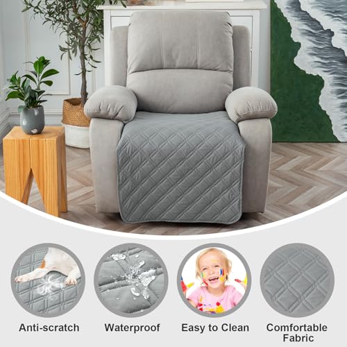 Image of Genina Waterproof Recliner Chair Covers, Recliner Cover for Dog Pets Friendly, Washable Antislip Reclining Chair Cover Furniture Protector, Sofa Slipcover for Living Room(23.6inch /Light Grey)