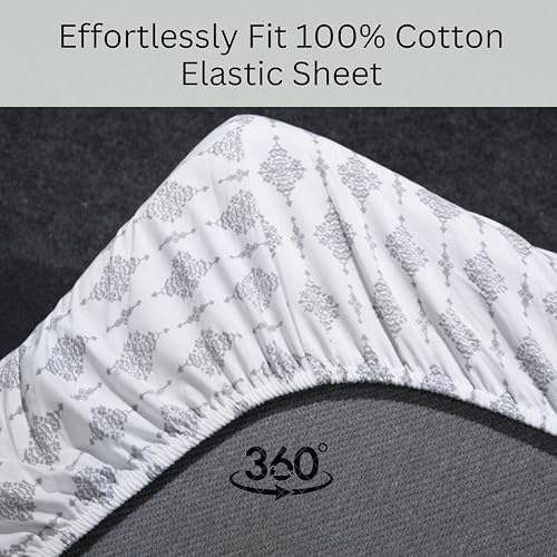 Image of Amazon Brand - Umi Cotton Elastic Fitted Bedsheet, King Size 78x72 Inches, Elastic Fit Bed Sheet, 10 Inch Deep Pocket, Soft Breathable Bedding, Durable Easy Care, with Pillow Cover-Royal Icat