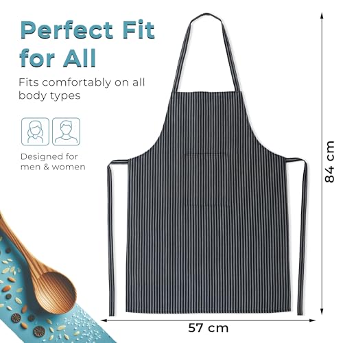 Image of Kuber Industries 3 Pcs Cotton Apron for Kitchen with Front Pocket | Cooking Aprons for Women & Men - Ideal for Home & Restaurant | Lining Design - Black