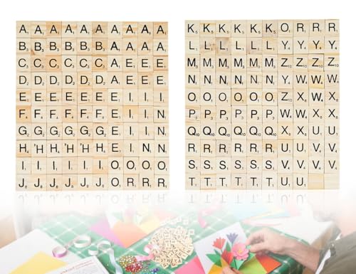 KAPSING Conjunto de 200 letras de madeira, fichas do alfabeto , letras de Scrabble, quebra-cabeças de madeira de A a Z, para decoração de casa, festas e casamentos