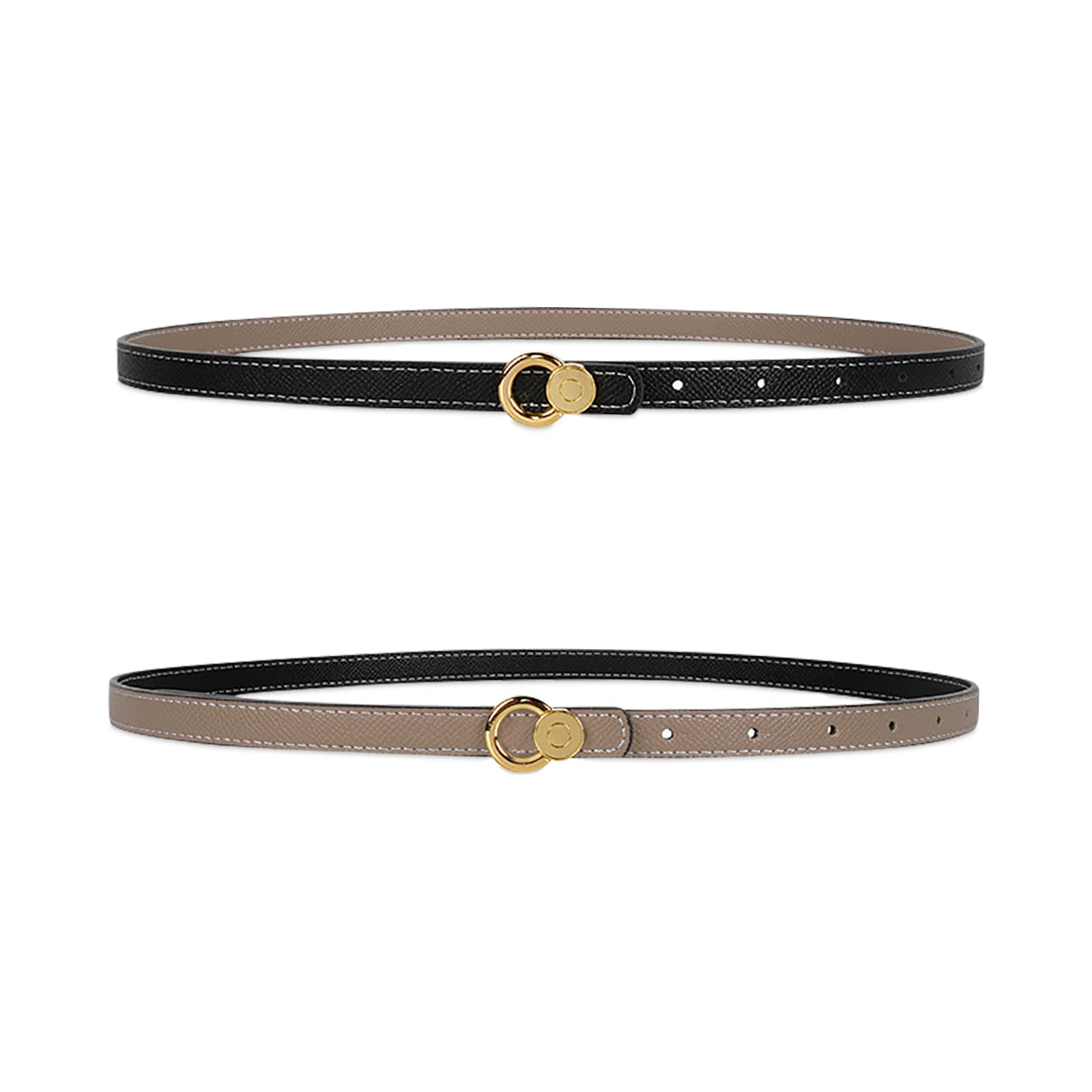 LumiSyne Women Leather Belt Reversible Two Color Thin Belt Pin Buckle Adjustable Decorative Waistband For Jeans Dress Coat