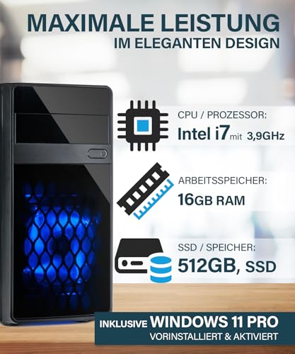HYPER BYTE® Office PC – Computer mit Intel Quad Core i7 mit 3,9 GHz | 16 GB RAM | 512 GB SSD Festplatte | Win 11 Pro | WLAN | DVD+RW | USB 3.0 | High End Office Tower-Pc – Bild 3