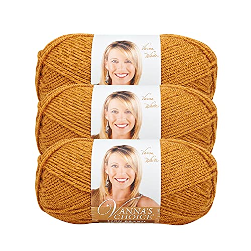 Image of Lion Brand Yarn, Vanna's Choice Crochet Yarn, Honey, Yellow, 3 Pack