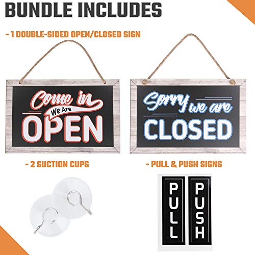 Open Closed Sign for Business – Bundle with 2 Suction Cup, Pull and Push Stickers - Stylish Double-Sided Open Signs for Business is The Ideal Hanging Banner for Restaurant Stores Bar Windows or Doors - Thumbnail 4
