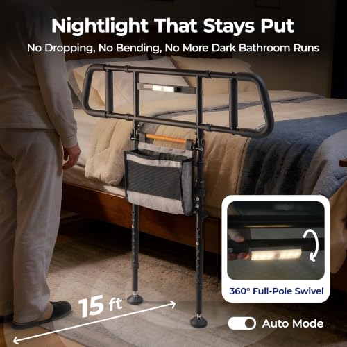 Barandilla de cama plegable para ancianos con patas regulables y sensor 6
