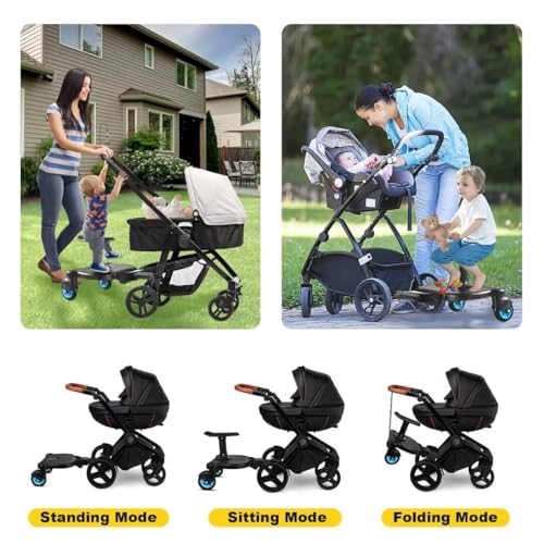 Image of Universal Stroller Board - 2 in 1 Sit and Stand Stroller Board with Detachable Seat Stroller Attachment Buggy Board for 99% of Strollers, Holds Children up to 55lbs, Blue