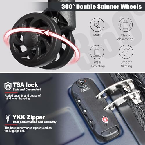 Image of KEYTANG Hardside Expandable Spinner Wheels Luggage Suitcase W /TSA Lock, Navy Blue, 555-3pcs