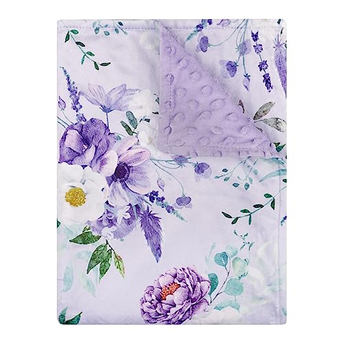 Image of Baby Blankets for Girls Boys Soft Plush Minky Blanket 30x40 Inches with Double Layer Dotted Backing for Toddler Newborn, Purple Crib Blanket for Nursery, Baby Car Seat, Pet, Floral