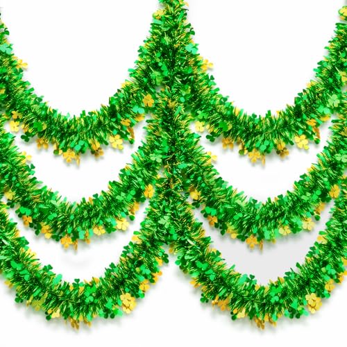 Hekocap St Patricks Day Shamrock Garland, 50FT Green Tinsel Garland ...