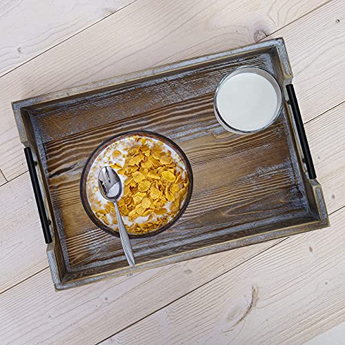Lofekea Serving Tray With Handles, Wooden Tray 15.7"X12" Coffee Table Tray Rustic Tray Vintage Serving Trays For Home Decorative Farmhouse Tray With 2 Round Coasters #TOP4