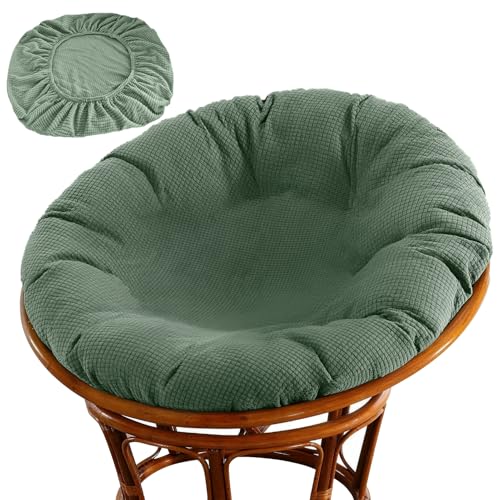 Wibeelee Papasan Chair Cushion Cover Soft Plush Fleece Slipcover Only Removable & Machine Washable with Adjustable Design Fits 44-48 Inch Cushion (Tea Green)