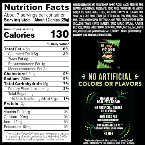 Image of Stacy's Pita Thins, Garlic & Herbs, No Artificial Colors or Flavors, 6.75oz Bag
