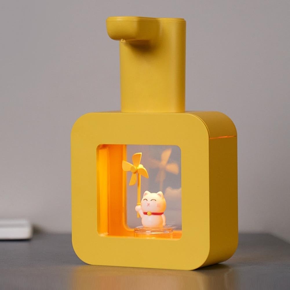 Dispenser automatico di sapone per bambini, dispenser di sapone per le mani di animali domestici, dispenser di sapone in schiuma non touch con rilevamento automatico, ricarica USB, 400 ml (giallo)
