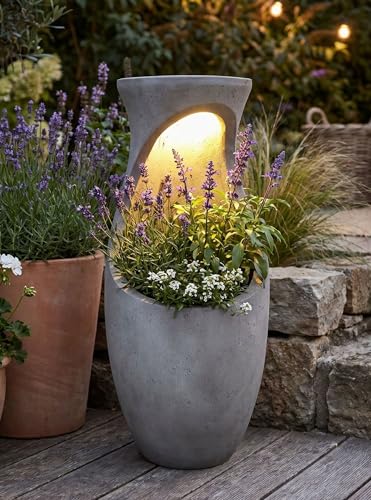 Pot de fleurs design avec éclairage LED solaire Win 32-61 cm - Aspect béton - Grand pot de fleurs...