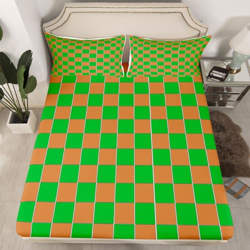 Image of Erosebridal Gaming Checkered Sheet Set King Gamer Plaid Bed Sheets Checkerboard Games Bedding for Kids Boys Girls,Geometric Grids Bed Sheets Set 4 Piece