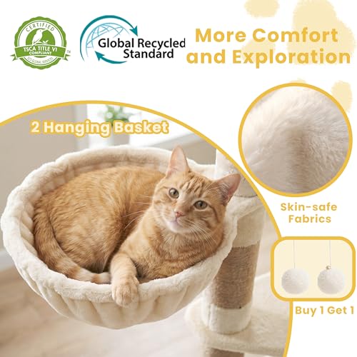 Torre para gatos Beige Vibrissia 73 pulgadas miniatura 5