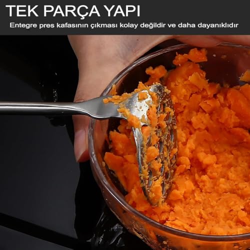 MallArt® Paslanmaz Çelik Patates Ezici – Ergonomik Tutma Sapı ile Püre Yapıcı, Endüstriyel Kalite Patates Presi, Mutfak Gereci, Bulaşık Makinesinde Yıkanabilir – Püre, Havuç, Tatlı Patates İçin