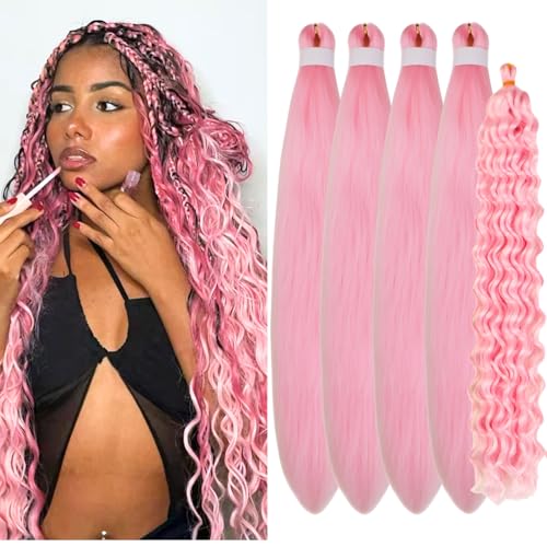 Pink Braiding Hair Pre-stretched Synthetic Curly Boho Hair for Braiding