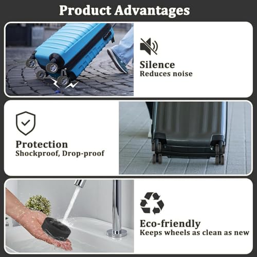 Image of Suitcase Wheel Cover Set of 8 Piece- Anti Scratch, Noise Reduction & Shock Absorption Silicone Protector Fits Most Trolley Luggage Bag & Office Chair