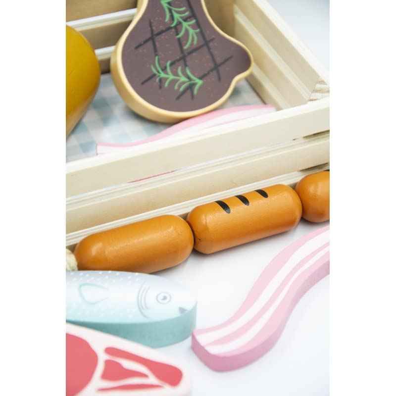 Kinderküche Zubehör Holz 12,5 x 17 x 5 cm - Kinderküche Spielküche Zubehör Kaufladen - Lebensmittel Spielzeug Mit Fleisch und Fisch - Kaufmannsladen Zubehör Holz – Bild 7