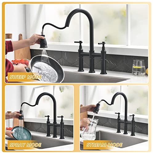 Fapully Bridge Kitchen Faucet With Pull Down Sprayer Matte Black #TOP7