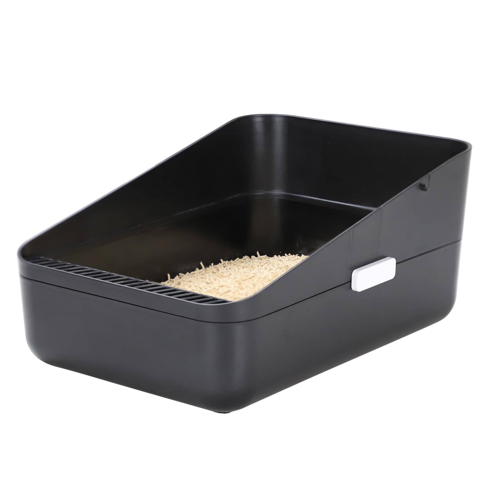 Sfozstra Open Litter Box, High Side Sifting, Secure and Odor Control, Removable, Easy to Clean for Cats Up to 8 Pounds (Black Small)