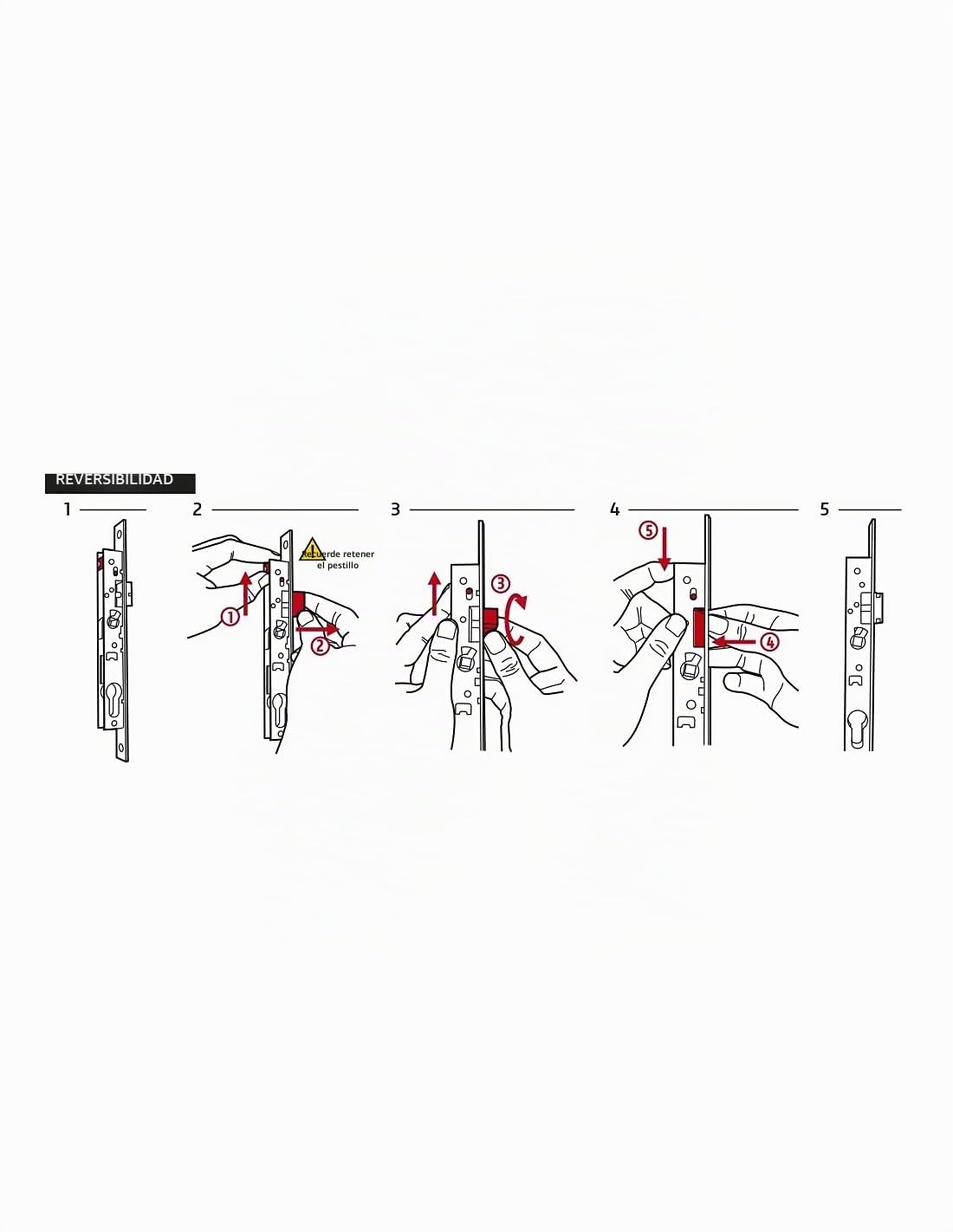 Cerradura de cilindro empotrada para puerta de entrada, con retroceso de 50 mm, extremos redondeados, latonada, media vuelta reversible, pestillo de aleación cincada - THIRARD