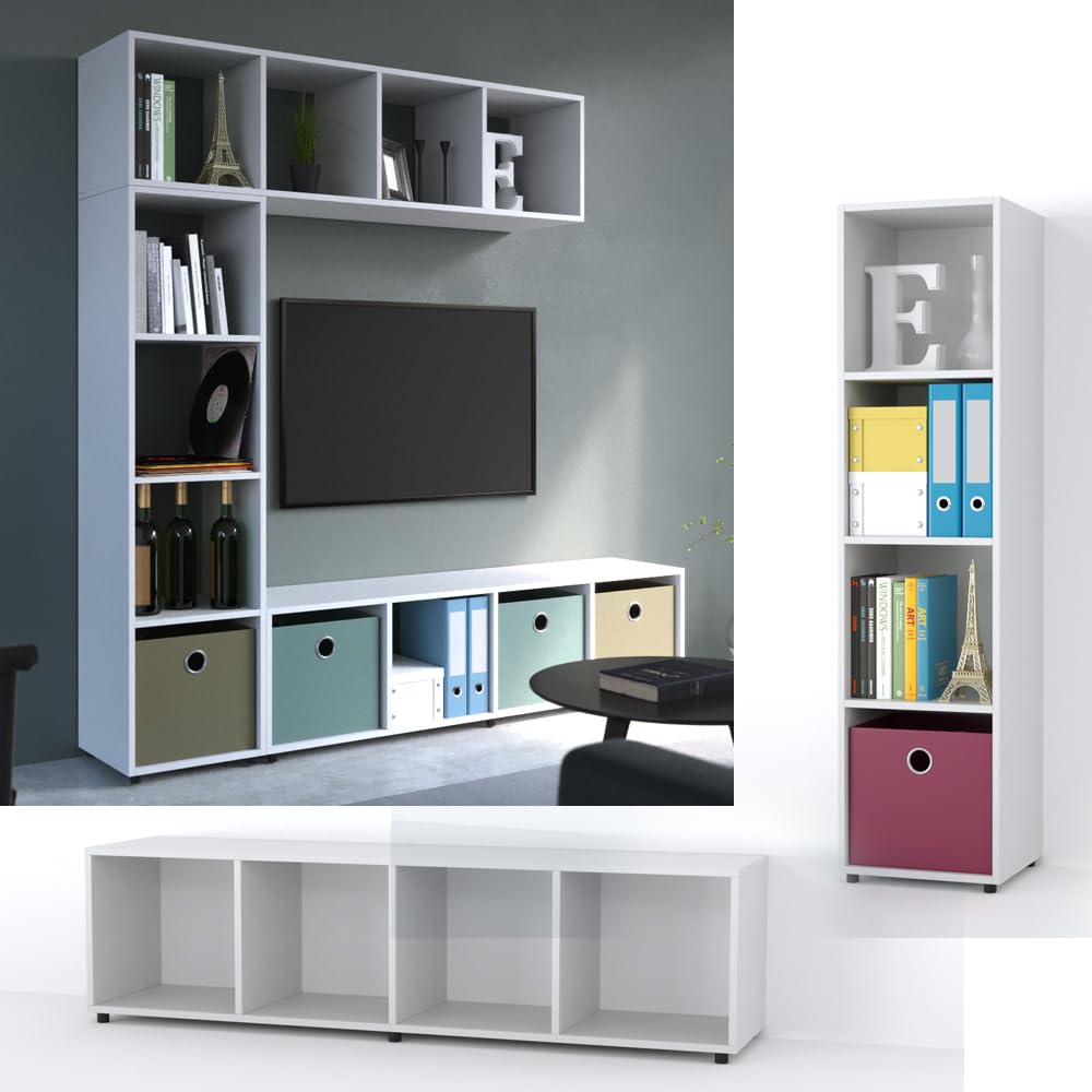 Vicco Meuble de Rangement Cube Ludus, Blanc, 142.5x36.2cm, pour Le Rangement et la présentation de Livres et de boîtes