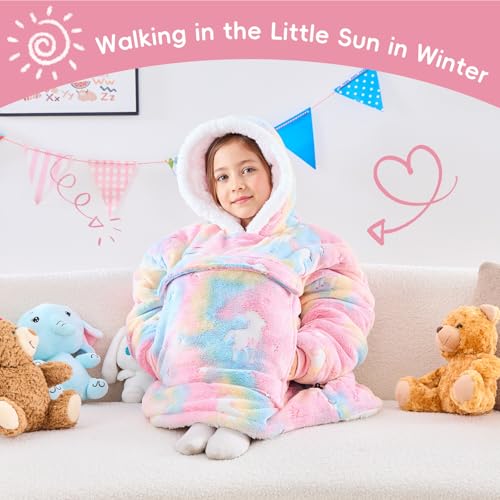 yescool Wearable Blanket Hoodie Kids Glow in the Dark, Oversized Blanket Sweatshirt with Sherpa Teen Girl Gifts for Girls,Boys, 8-15 Year Old Girl Boy Gift Warm Wearable Blankets, One Size, Unicorn
