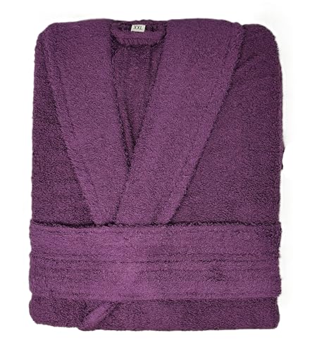 Kimbatex Albornoz 100% Algodón Rizo Americano 420g Unisex con Cinturón y 2 Bolsillos, Disponible en 10 Colores y Tallas M, L, XL, XXL. (FR/ES, Letras, XL, Regular, Regular, Morado)