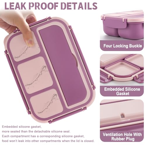 Image of shell and turtle Bento Box Adult Lunch Box, Lunch Containers for Kids Girls Boys with 4 Compartments, Lunchable Food Container with Utensils, Sauce Jar, Muffin Liners, 40 Oz /5 Cup, Dark Purple