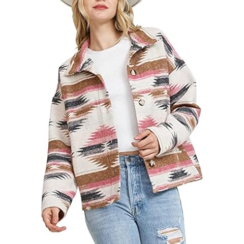 Heltapy Women's Vintage Boho Aztec Shacket Cover