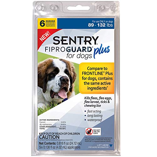 Sentry FIPROGUARD Plus for Dogs & Puppies 89-132 lbs. Topical Flea & Tick Treatment, 6 Month Supply, 6 CT