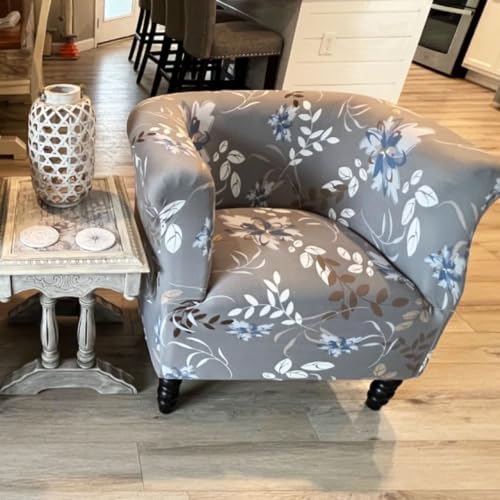Image of SearchI Club Chair Slipcover Stretch Barrel Chair Covers Printed Tub Chair Slipcovers Soft Spandex Armchair Sofa Cover Removable Couch Furniture Protector Arm Chair Cover for Living Room(Flower 4)