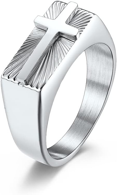 STARCHENIE Cross Rings for Men Stainless Steel High Polished Christian Religious Ring Size 7-12