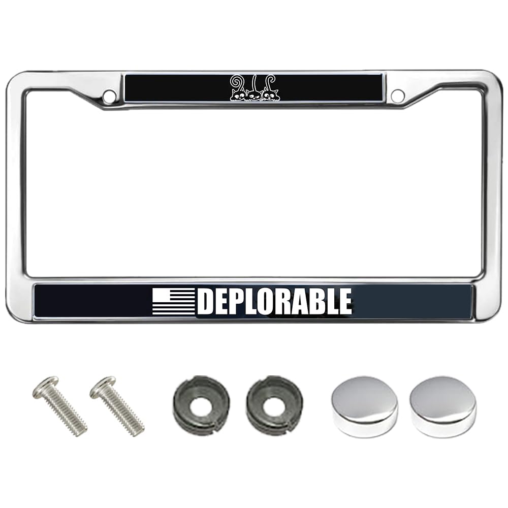 American Flag Deplorable Stylish License Plate Frame Badge of Honor Metal License Plate Frame with Screws Washers Caps, US Standard Size, ASIFCSKU093