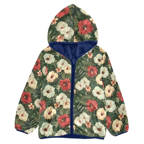 CHIFIGNO Tropical Flowers Jacket for Boys Fleece Outerwear Jackets Sweatshirt Toddler Boy Fall Jacket Boy Winter Coat 6Y
