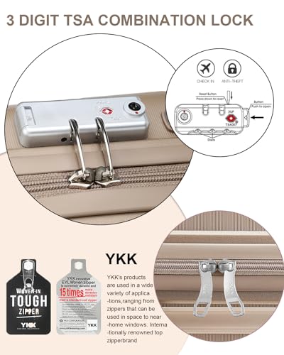 Somago 28 Inch Luggage With Spinner Wheels Hard Shell Polypropylene Suitcase with TSA Lock and YKK Zipper,Noble Golden3