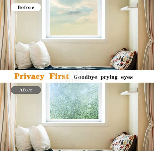 Image of HOME13 Window Privacy Film Stained Glass Window Clings Frosted Glass Window Film Self Adhesive Decorative Sun Blocking Frosted Window Tint Film for Home, Office (12x50 Inch, Stone Crystal Frosted)