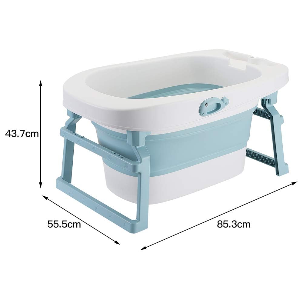 Bañera Bebe, 3 en 1 bañera plegable y antideslizante con mini taburete de ducha y alfombra de ducha, 6 meses a 7 años, carga máxima: 35 kg (azul, 85 x 55 x 47 cm)