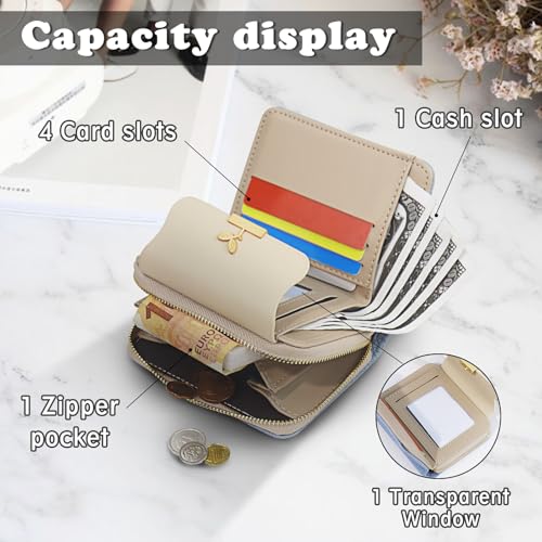 Bifold Womens Wallet, Leaf Snap Card Holder Wallet Cute Small Wallets for Women with Zipper Coin Pocket ID Window (Blue)3