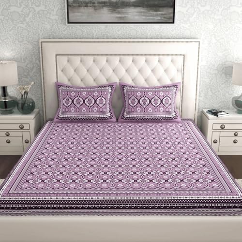 Image of UNIBLISS 100% Cotton Rajasthani Jaipuri Traditional Floral King Size Double Bed Bedsheet with 2 Pillow Covers - (Multicolor Bedsheets002)