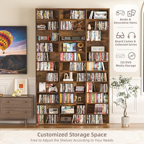 11-Tier-Tall-Display-Cabinet-Brown-Media-Storage-Cabinet-Adjustable-Shelves-Free-Standing-DVD-Organizer-Shelf-Floor-Multimedia-Storage-Manga-Bookshelf-for-Living-Room-Home-Office