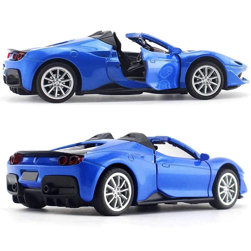 Image of Kids Model 1:32 Ferrari J50 Die Cast Metal Car Pull Back Action Opening Doors with Realistic Engine Sound Lights Toy Car Gift for Boys - Blue