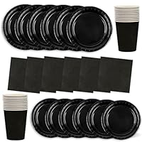64 Stück Schwarz Partygeschirr Set,Inklusive Teller Servietten Becher und Dessertteller Geeignet für Kinderpartys, Geburtstage Kinder Dekoration Hochzeiten und Tischdekoration