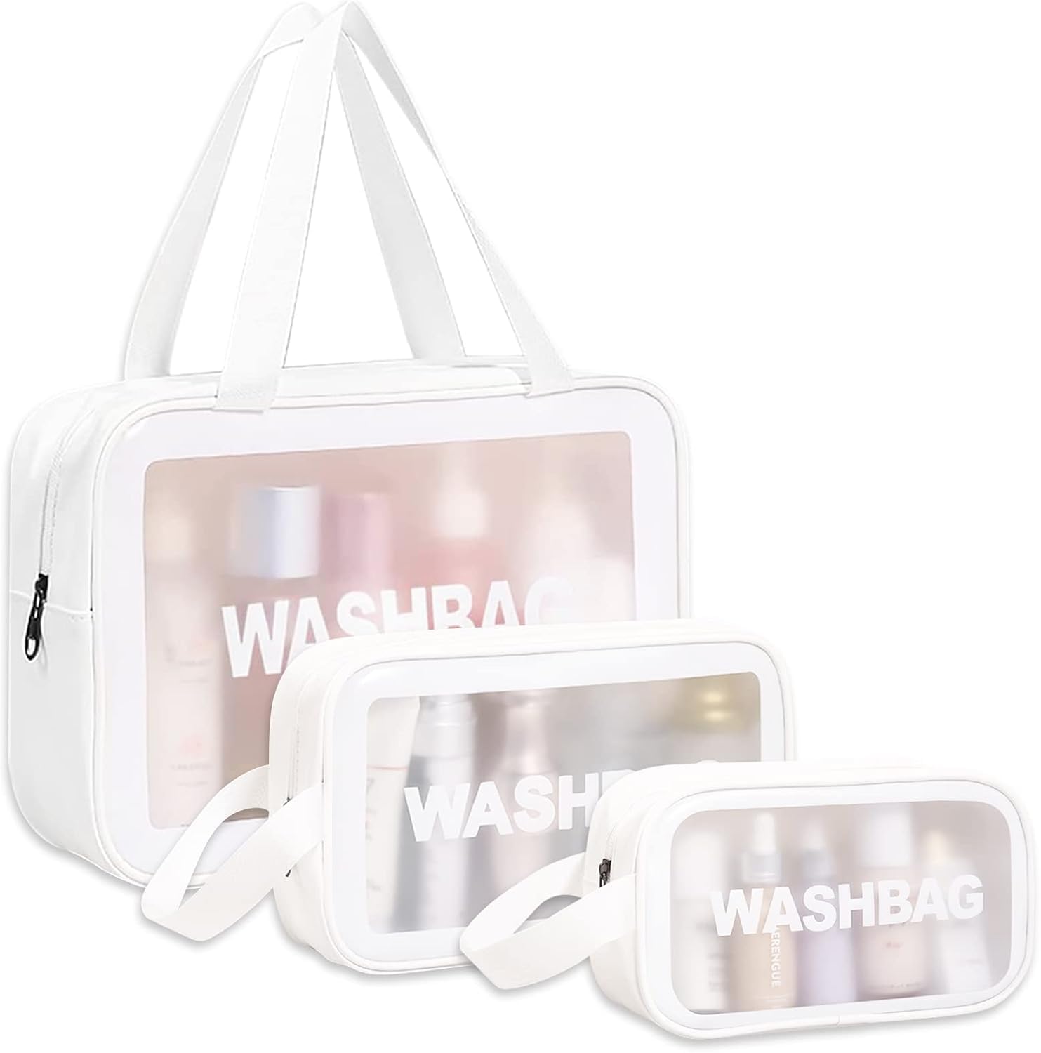 INOVERA (LABEL) 3 Pieces Makeup Organizer Bags - Cosmetic Toiletry Pouch - Water-Resistance Washbags Vanity Kit for Women, Girls (White)
