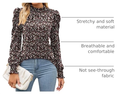 Image of LUYAA Puff Long Sleeve Shirts for Women Tops Dressy Casual Frill Mock Neck Smocked Cuffs Blouses